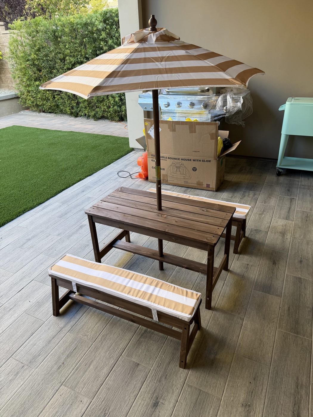 Picnic table with umbrella